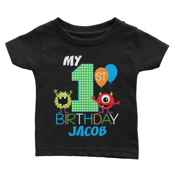 1stBirthdayMonstersShirt-youth-black-scaled
