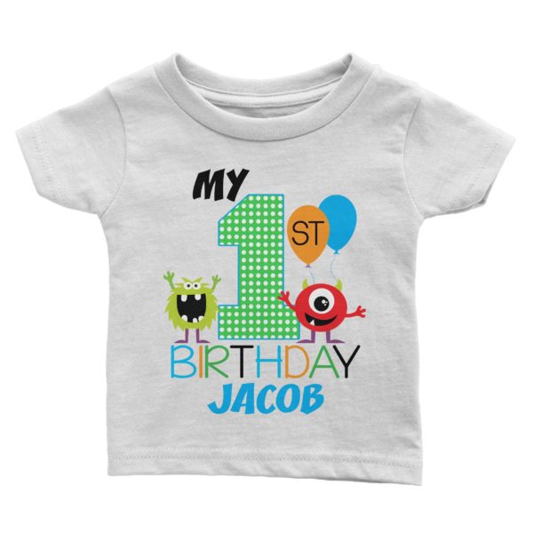 1stBirthdayMonstersShirt-youth-white-scaled