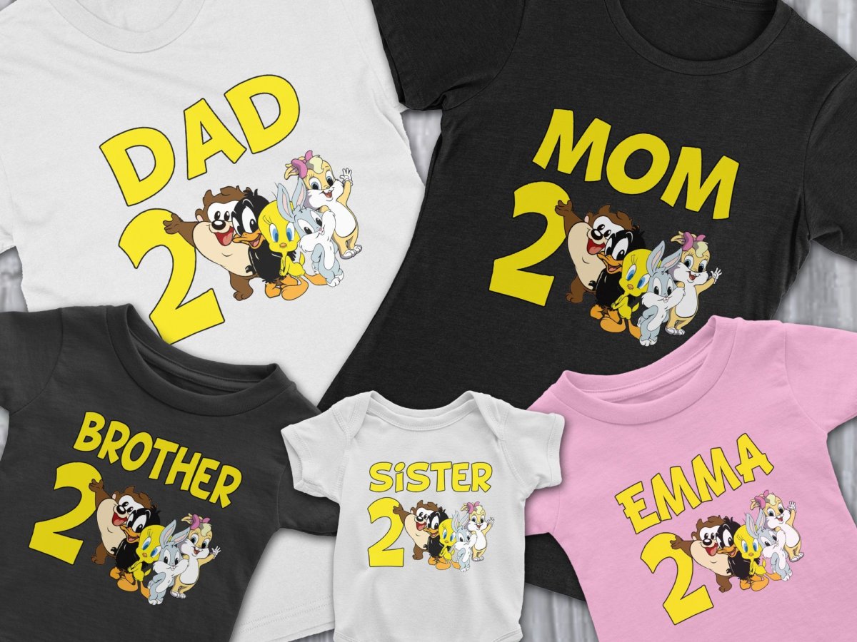 Cuztom Threadz Personalized Baby Looney Tunes Birthday Shirt Youth Toddler and Adult Sizes Available Black Adult Unisex: Small