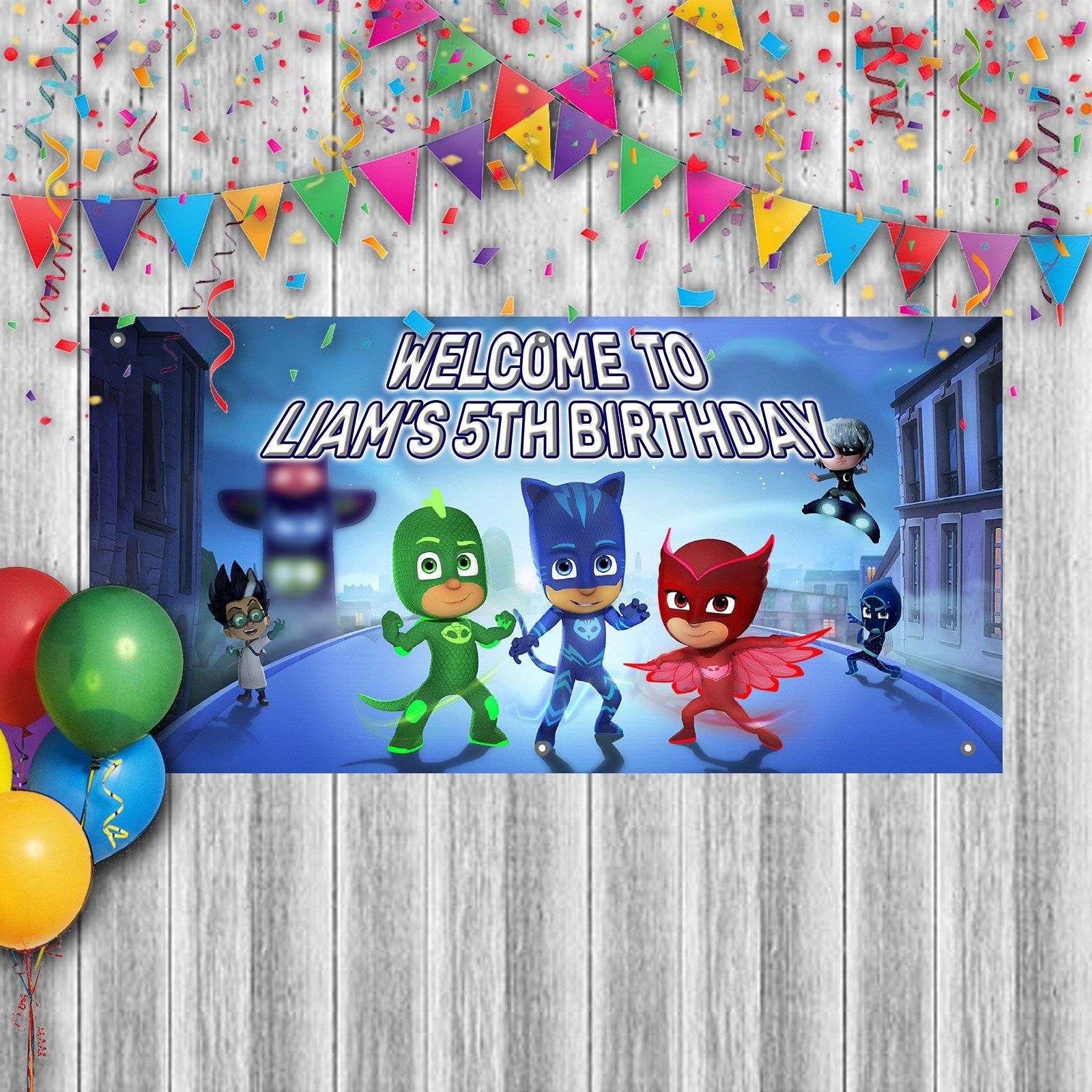 PJ Masks Party Banner | PJ Masks Banner Online | Cuztom Threadz