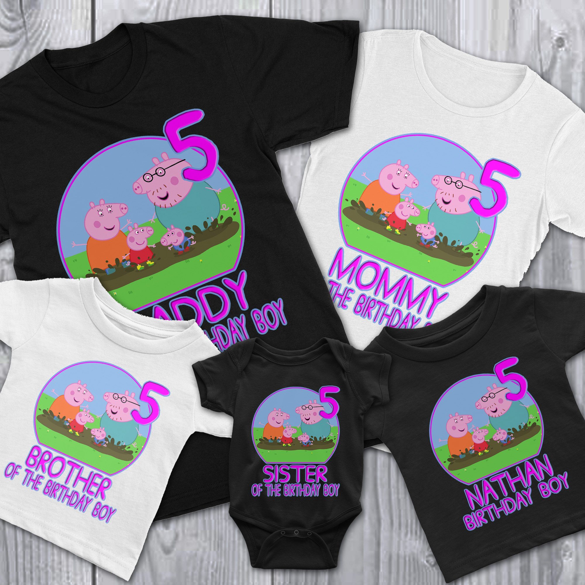 Birthday Outfit w/Name & Age Personalize Pig Birthday T-Shirt 