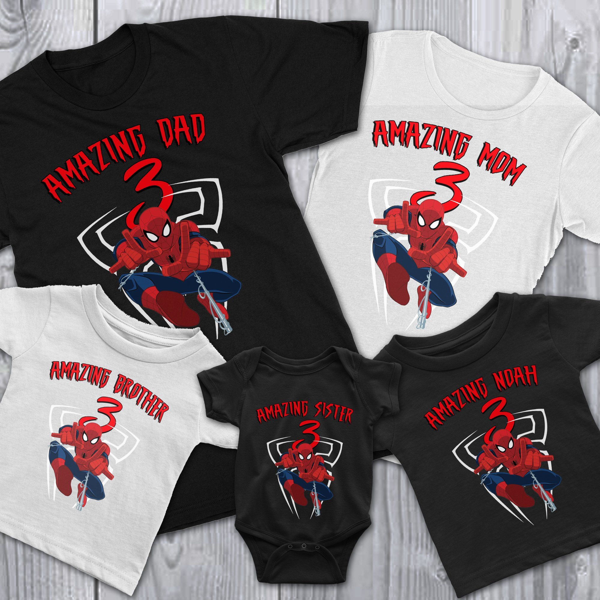 Spiderman Birthday Shirt Personalized Custom t-Shirt Family Spider-Man Black 