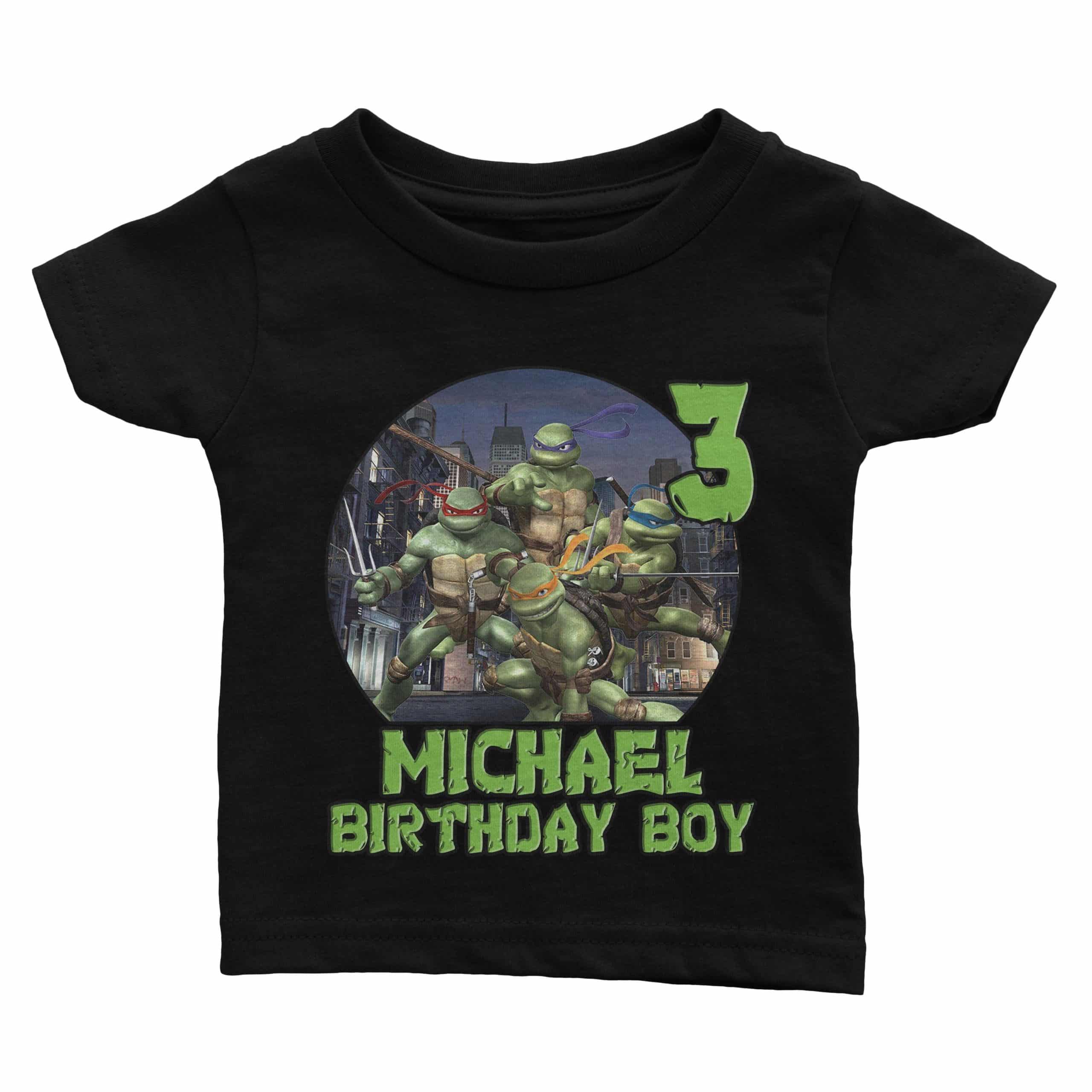 TMNT Ninja Turtles Birthday Shirt Personalized Custom Family Black t-shirt 