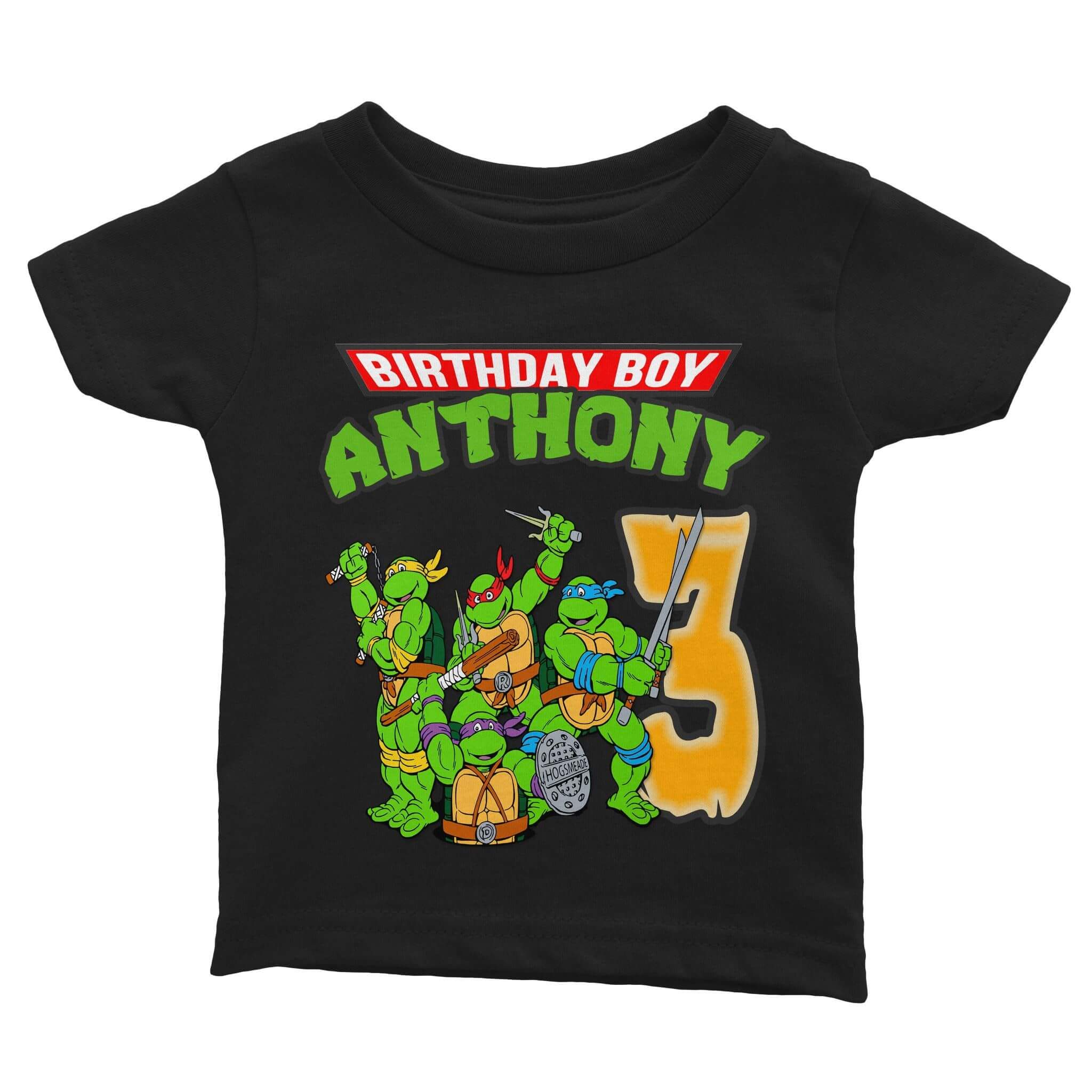Personalized Ninja Turtles Birthday Shirt Youth Toddler and Adult Sizes Available Black 3T