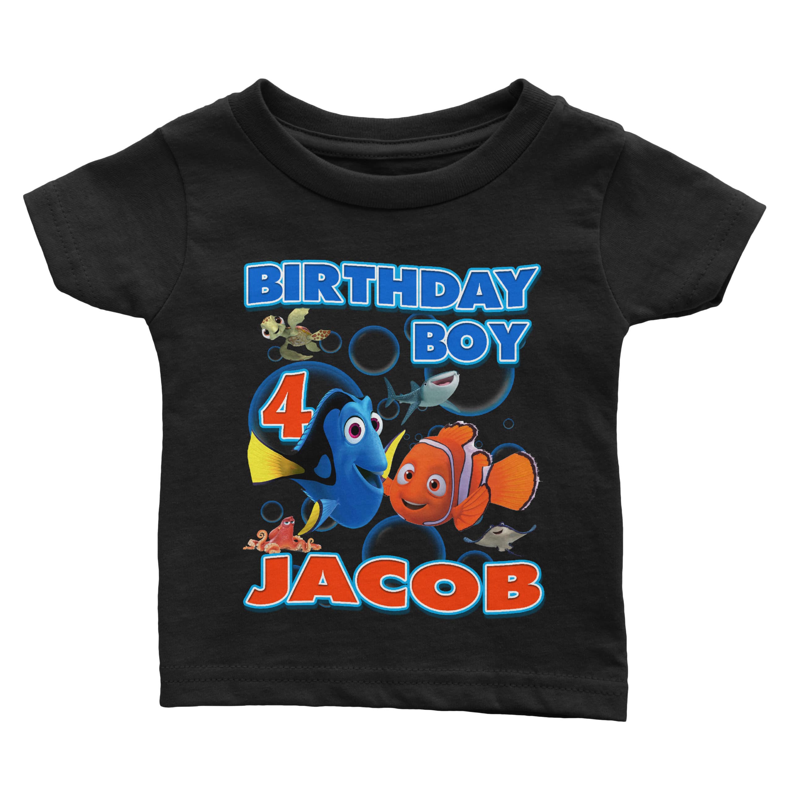 Nemo with big polka dot number Birthday Personalized Printed Tshirt  Onesie Baby's Cartoon Toddler Printed Top Finding Nemo Party Shirt