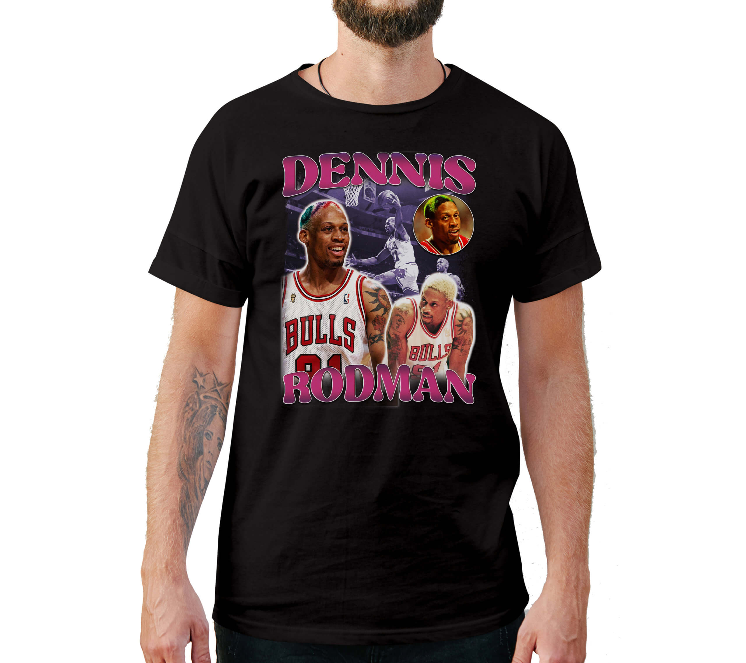 Dennis Rodman Vintage Rap Tee Hip Hop Style T-Shirt, Chicago Bulls