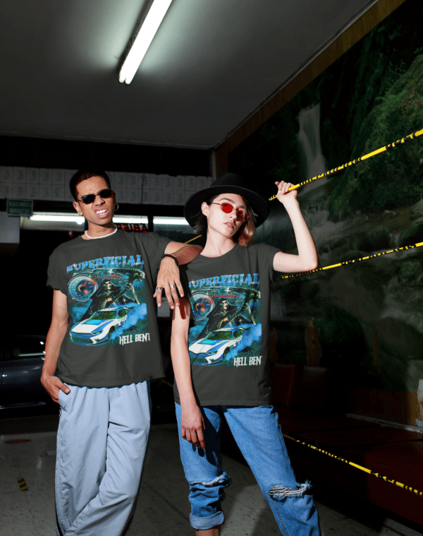 t shirt mockup of a man and a woman posing featuring an urban aesthetic m549