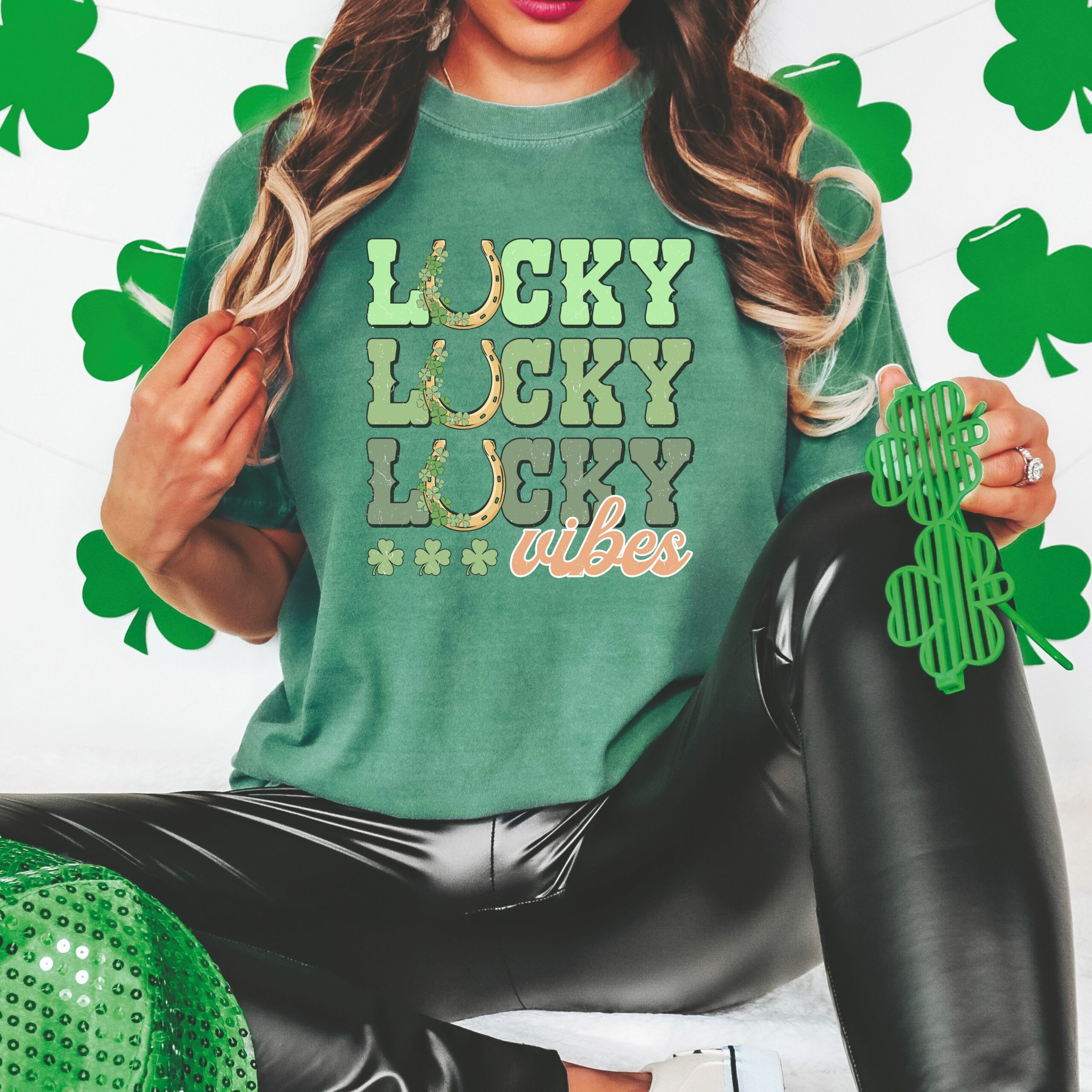 Lucky Lucky Lucky Vibes St Patricks Day Funny T-Shirts