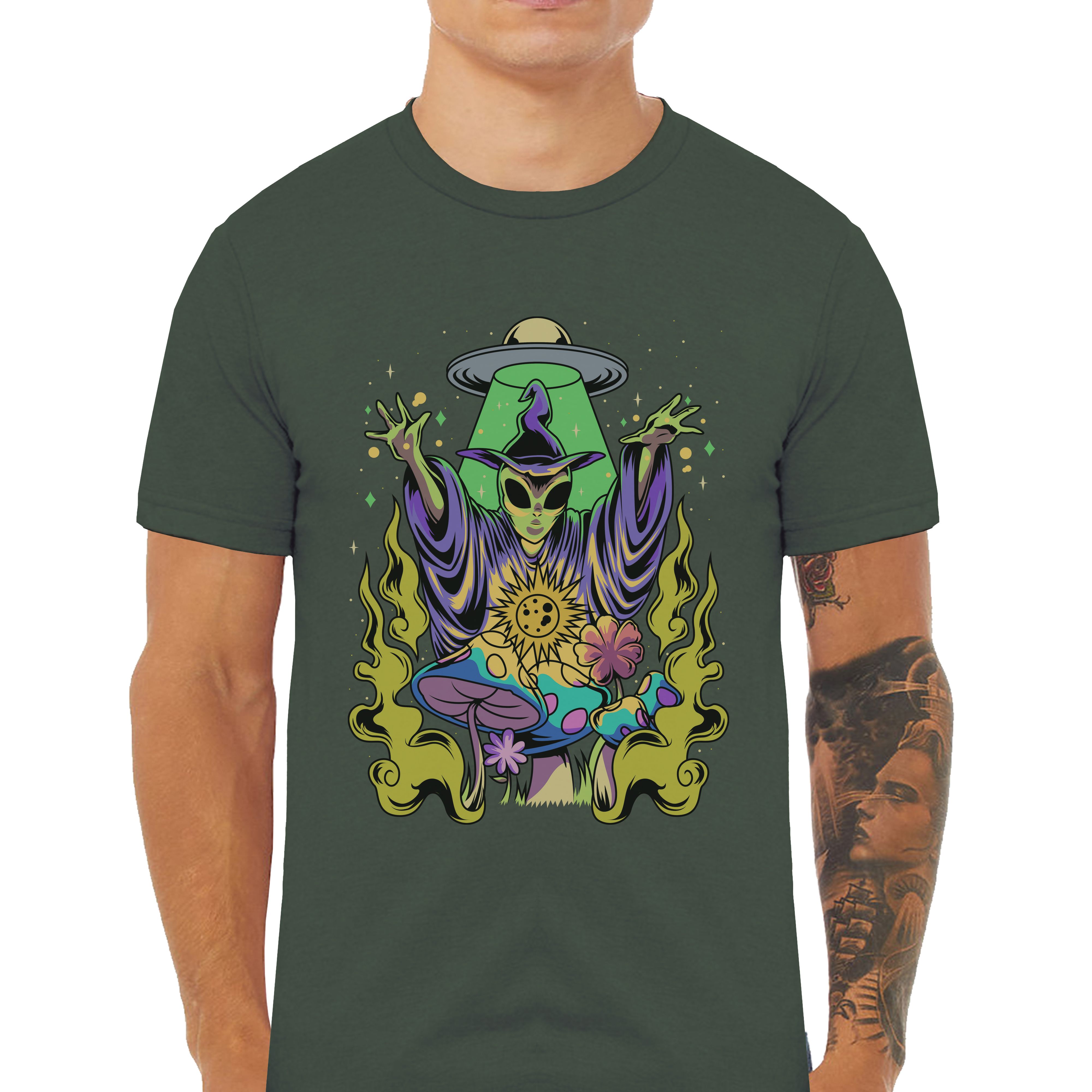 Magic In Space With Shrooms Classic Graphic T-Shirt - Cuztom Threadz
