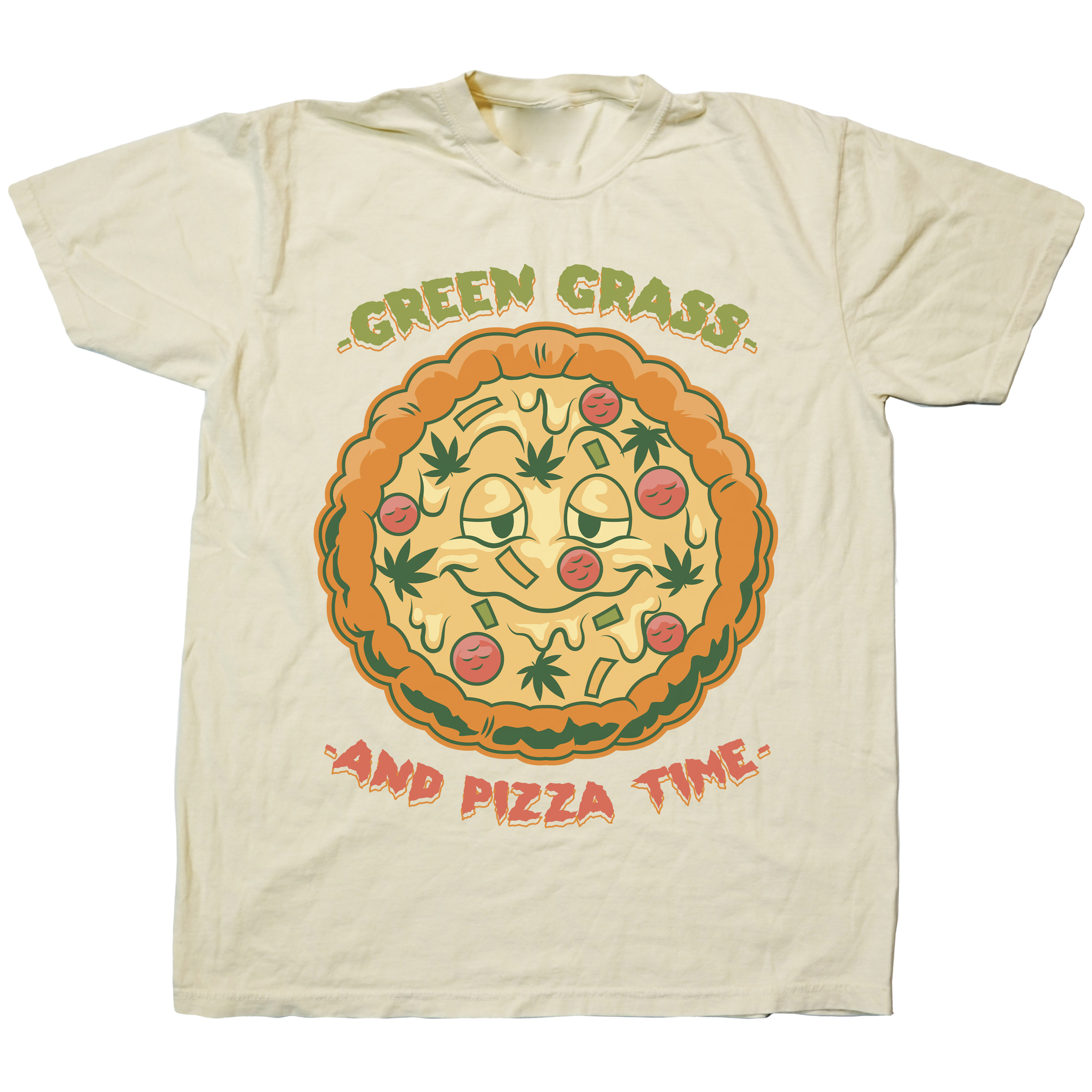 Green Grass and Pizza Time Classic Graphic T-Shirts - Cuztom Threadz